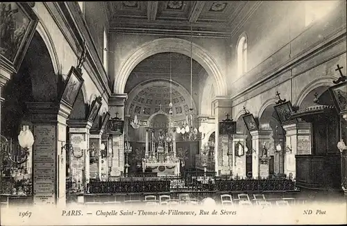 Ak Paris VII., Chapelle Saint Thomas de Villeneuve, Rue de Sevres