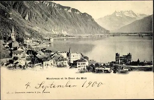 Ak Montreux Kt. Waadt Schweiz, Vue générale et la Dent du Midi