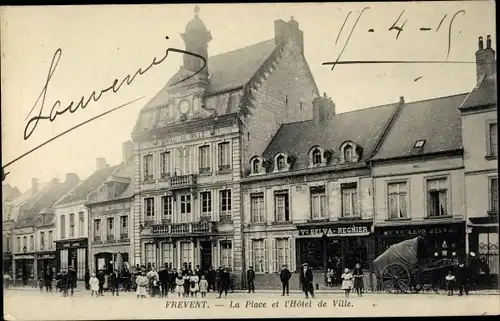 Ak Frevent Pas de Calais, La Place et l'Hotel de Ville