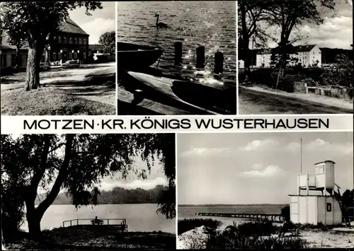 Ak Motzen Mittenwalde Brandenburg, Kanus, See, Strandbad, Straßenpartie