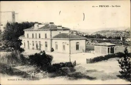 Ak Privas Ardèche, Vue de la Gare