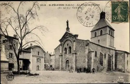 Ak Saint Félicien Ardèche, La Place de l'Église