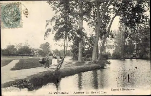 Ak Le Vesinet Yvelines, Autour du Grand Lac, voiture d'enfant