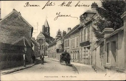 Ak Precy sur Oise, Rue de l'Eglise, caleche