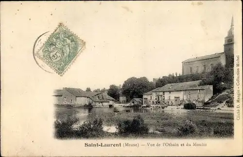 Ak Saint Laurent Meuse, Vue de l'Othain et du Moulin