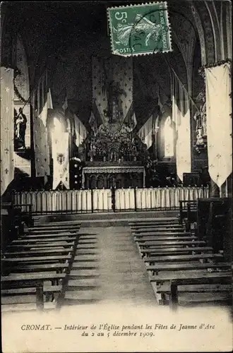 Ak Cronat Saône et Loire, Intérieur de l'Église pendant les Fêtes de Jeanne d'Arc 1909