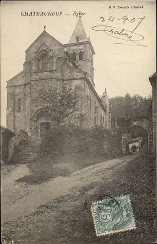 Ak Chateauneuf Saône et Loire, Vue de l'Église