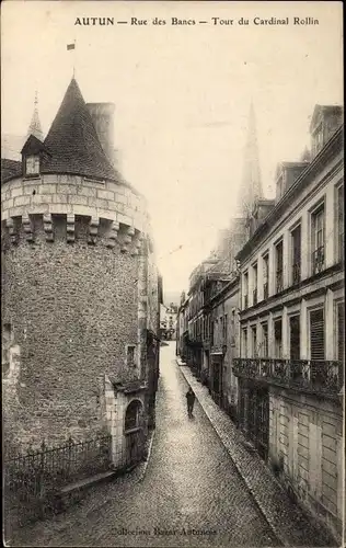 Ak Autun Saône et Loire, Rue des Bancs, Tour du Cardinal Rollin