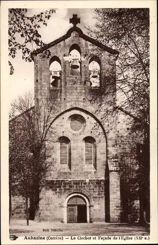Ak Aubazine Corrèze, Le Clocher et Facade de l'Église