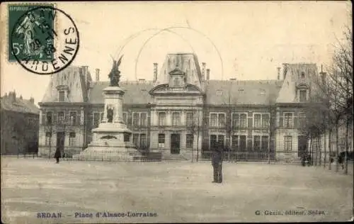 Ak Sedan Ardennes, Place d'Alsace Lorraine, monument