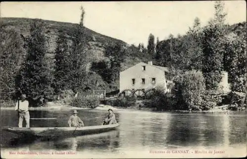 Ak Gannat Allier, Moulin de Jenzat, barque