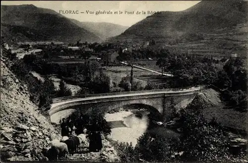 Ak Florac Lozère, Vue générale, Pont de la Becede