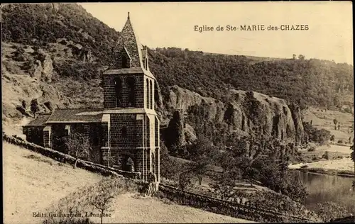 Ak Saint Julien des Chazes Haute Loire, Eglise de Sainte Marie des Chazes