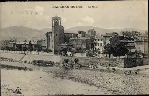 Ak Langeac Haute Loire, Le Quai, Strand, Kirche, Ort