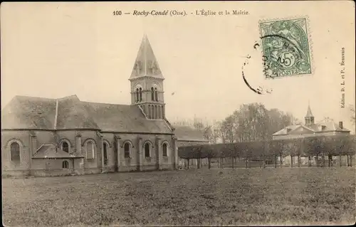 Ak Rochy Condé Oise, Eglise et la Mairie