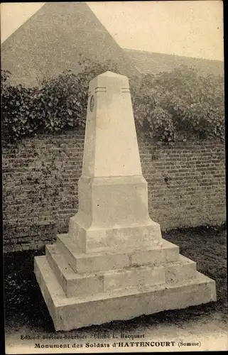 Ak Hattencourt Somme, Monument des Soldats