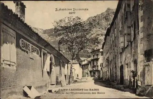 Ak Saint Laurent les Bains Ardèche, Entrée de l'Etablissement des Bains