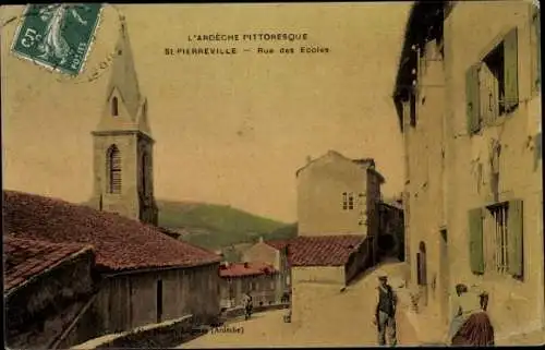 Ak Saint Pierreville Ardèche, Rue des Écoles