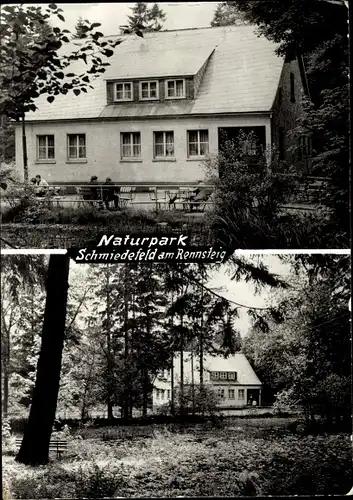 Ak Schmiedefeld am Rennsteig Thüringen, Naturpark, Gasthaus, Außenansicht, Uferpartie