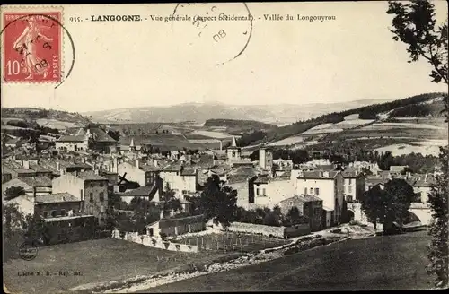 Ak Langogne Lozère, Vue générale, Vallee du Longouyrou