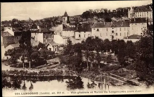 Ak Langogne Lozère, Vue générale, Vallée du Longouyrou