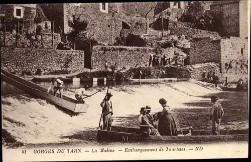 Ak La Malene Lozère, Gorges du Tarn, Embarquement de Touristes