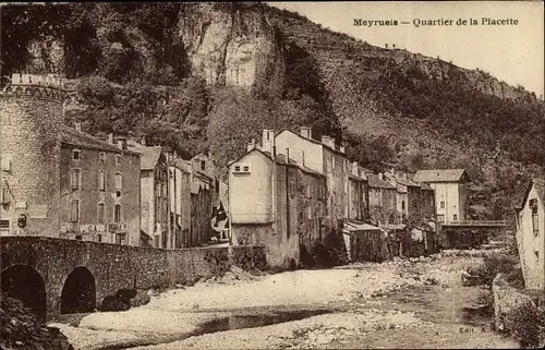 Ak Meyrueis Lozère, Quartier de la Placette