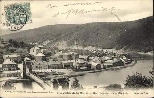Ak Monthermé Ardennes, Vue générale, Vallee de la Meuse