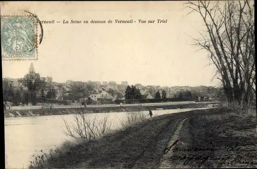 Ak Triel Yvelines, La Seine en dessous de Verneuil, Vue générale