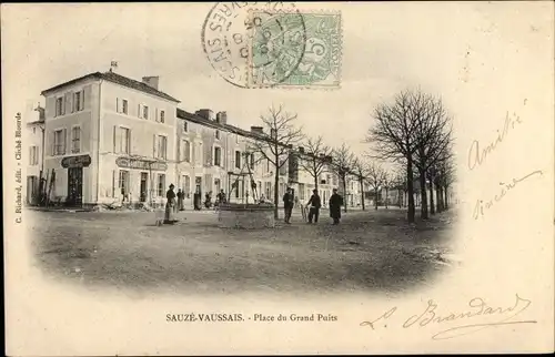 Ak Sauzé Vaussais Deux Sèvres, Place du Grand Puits