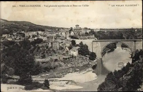 Ak Vieille Brioude Haute Loire, Vue générale méridionale et Pont sur l'Allier