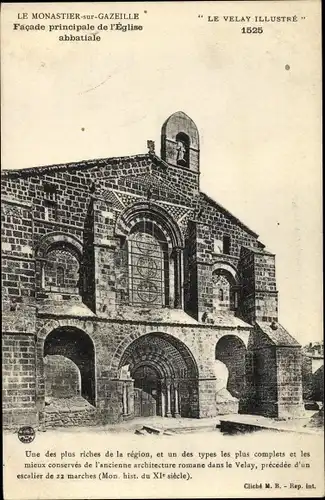 Ak Le Monastier sur Gazeille Haute Loire, Facade principale de l'Eglise abbatiale