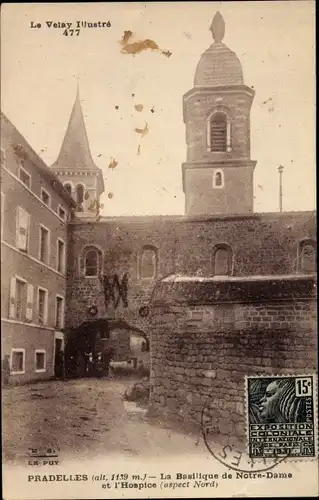 Ak Pradelles Haute Loire, La Basilique de Notre Dame et l'Hospice