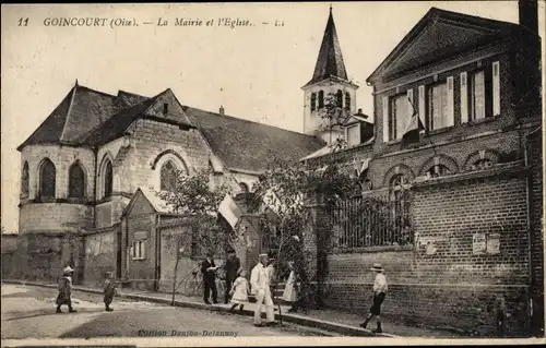 Ak Goincourt Oise, La Mairie et l'Eglise