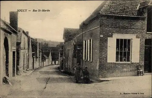 Ak Soucy Yonne, Rue St. Martin, Geschäft