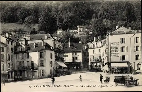 Ak Plombières les Bains Vosges, La Place de l'Église