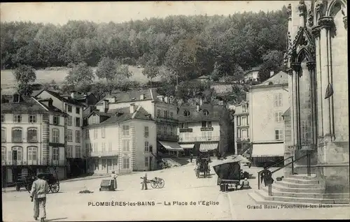 Ak Plombières les Bains Vosges, La Place de l'Église