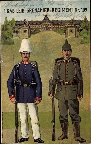 Ak Karlsruhe in Baden Württemberg, 1. Bad. Leib. Grenadier Regiment Nr. 109, Soldaten in Unifom