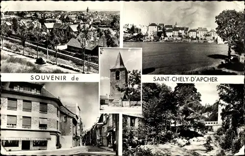 Ak Saint Chely d'Apcher Lozère, Vue générale, Tour, Bonneterie Chemiserie