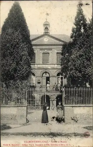 Ak Talmontiers Oise, Ecole et Maire