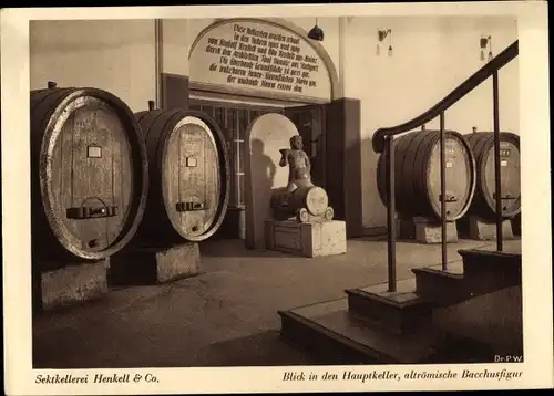 Ak Biebrich am Rhein Wiesbaden in Hessen, Sektkellerei Henkell & Co., Hauptkeller, Bacchusfigur