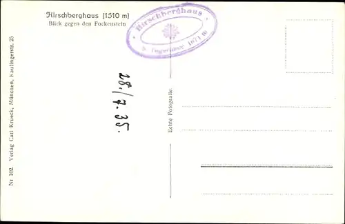 Ak Scharling Kreuth am Tegernsee Oberbayern, Hirschberghaus, Fockenstein