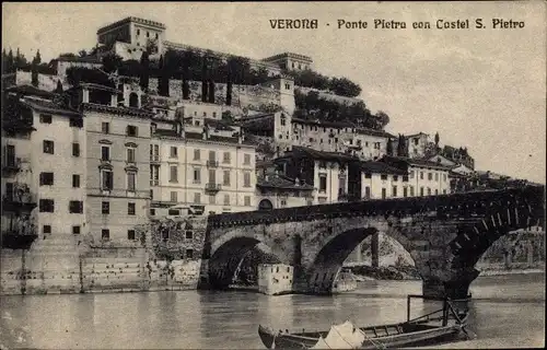 Ak Verona Veneto, Ponte Pietru con Castel S. Pietro