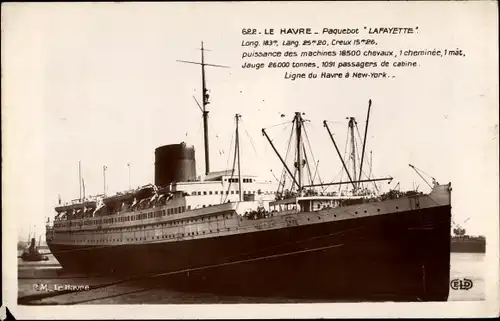Ak Dampfer Lafayette, French Line