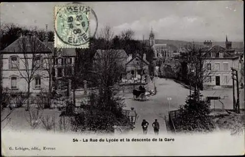 Ak Évreux Eure, La Rue du Lycée et la Descente de la Gare