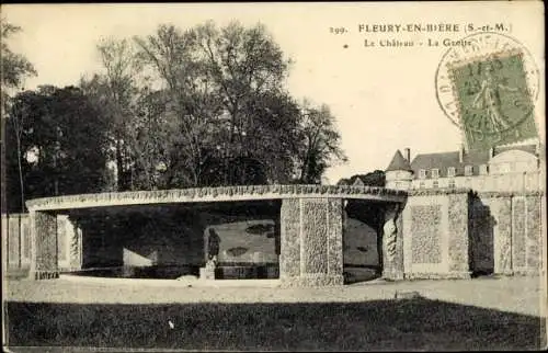 Ak Fleury en Biere Seine et Marne, Le Chateau, La Grotte