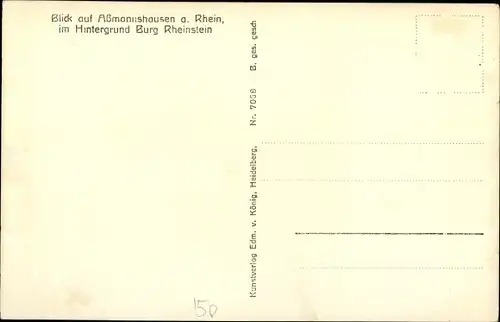 Ak Assmannshausen Rüdesheim am Rhein, Blick auf den Ort mit Burg Rheinstein im Hintergrund