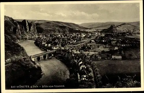 Ak Bad Münster am Stein Ebernburg Bad Kreuznach in Rheinland Pfalz, Totale vom Felseneck