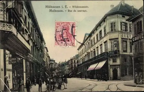 Ak Mulhouse Mülhausen Elsass Haut Rhin, Wildemannstraße, Rue du sauvage