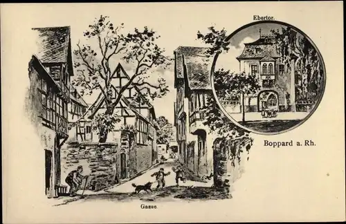 Künstler Ak Boppard am Rhein, Gasse, Ebertor